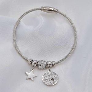 B0018 ΒΡΑΧΙΟΛΙ ΑΣΗΜΕΝΙΟ ΔΥΟ ΑΣΤΕΡΙΑ ΜΕ ΚΟΥΜΠΩΜΑ ΜΑΓΝΗΤΗ