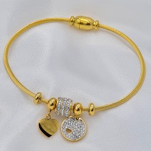 B0022 ΒΡΑΧΙΟΛΙ ΧΡΥΣΟ ΔΥΟ ΚΑΡΔΙΕΣ ΜΕ ΚΟΥΜΠΩΜΑ ΜΑΓΝΗΤΗ