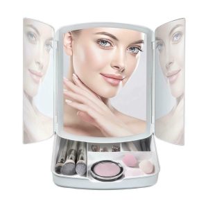 Τριπλός Μεγεθυντικός Kαθρέφτης Μακιγιάζ με Φωτισμό & Χώρο Αποθήκευσης